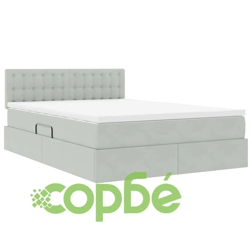 LED легло с матрак и кадифена тапицерия, 140 x 190 см, светлосиво ➤ топ цена ➤ sorbe.bg