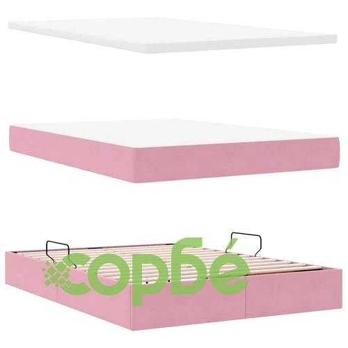 LED легло с шкаф за съхранение и матрак, кадифе, розово, 140 x 190 см ➤ топ цена ➤ sorbe.bg