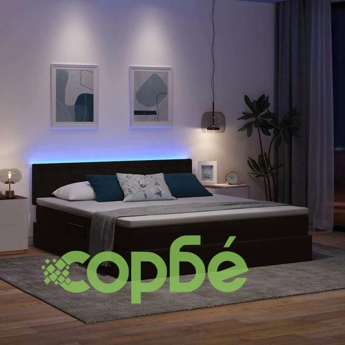 LED легло за съхранение с матрак, кадифе, 160 x 200 см, черно ➤ топ цена ➤ sorbe.bg