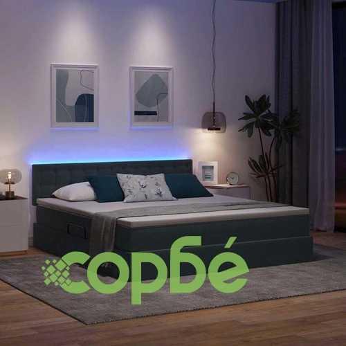 Кадифено легло с LED осветление тъмносиво 180x200 см с матрак ➤ топ цена ➤ sorbe.bg