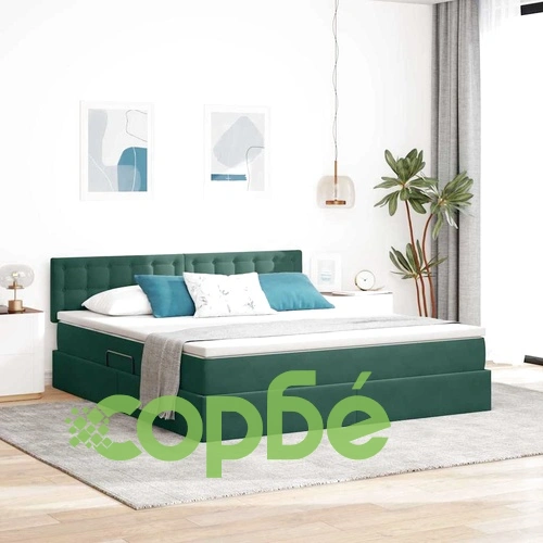 Кадифено легло с LED осветление тъмнозелено 180x200 см с матрак ➤ топ цена ➤ sorbe.bg