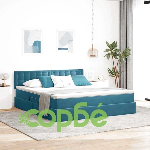 Легло с LED осветление от кадифе тъмносиньо 180x200 см с матрак ➤ топ цена ➤ sorbe.bg