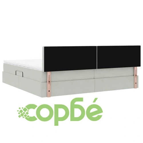 LED легло с матрак и табла от кадифе, Светлосиво, 200 x 200 см ➤ топ цена ➤ sorbe.bg