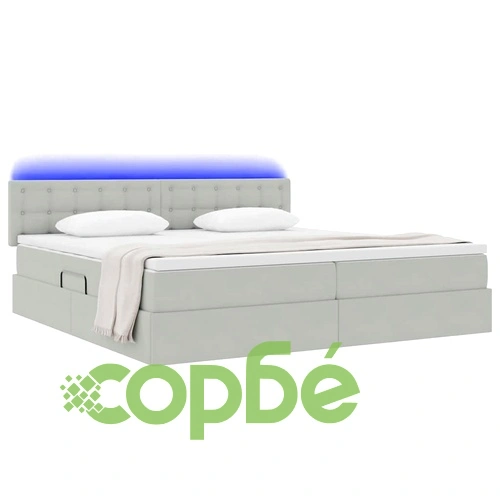 LED легло с матрак и табла от кадифе, Светлосиво, 200 x 200 см ➤ топ цена ➤ sorbe.bg