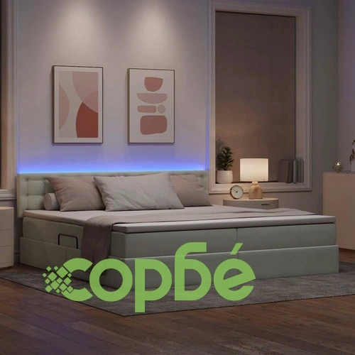 LED легло с матрак и табла от кадифе, Светлосиво, 200 x 200 см ➤ топ цена ➤ sorbe.bg