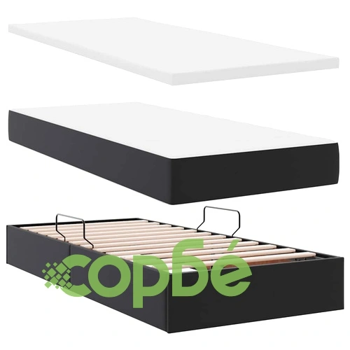 Легло с ракла за съхранение и LED осветление, изкуствена кожа, 180 x 200 см, черно ➤ топ цена ➤ sorbe.bg