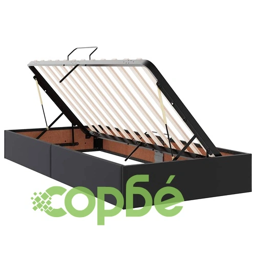 Легло с ракла за съхранение и LED осветление, изкуствена кожа, 180 x 200 см, черно ➤ топ цена ➤ sorbe.bg