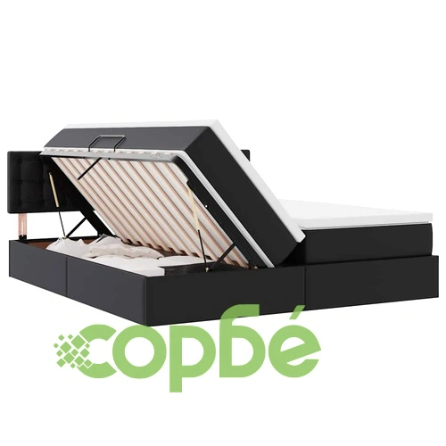 Легло с ракла за съхранение и LED осветление, изкуствена кожа, 180 x 200 см, черно ➤ топ цена ➤ sorbe.bg