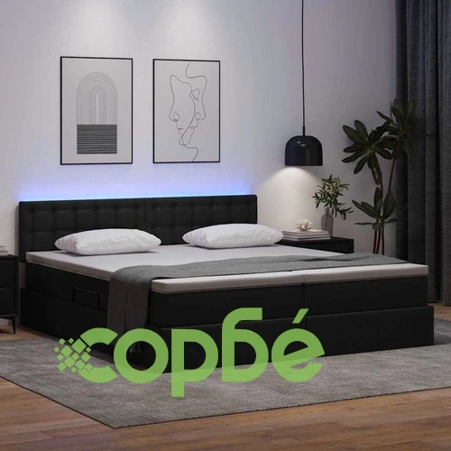 Легло с място за съхранение и LED осветление от изкуствена кожа, 200 x 200 см, Черно ➤ топ цена ➤ sorbe.bg