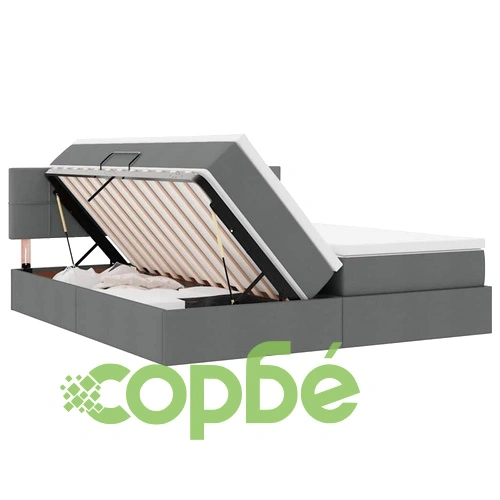 Легло с LED осветление и матрак, Тъмносиво, 200 x 200 см, Текстил ➤ топ цена ➤ sorbe.bg