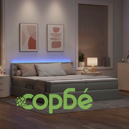 Легло с ракла за съхранение и LED осветление, матрак, светлосиво, 180 x 200 см ➤ топ цена ➤ sorbe.bg