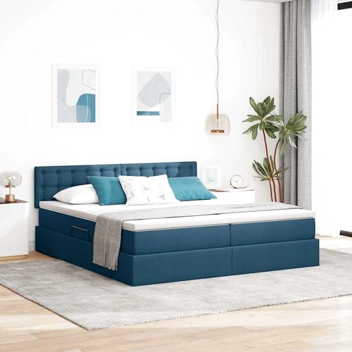Легло с LED осветление, табла и матрак, Синьо, 180 x 200 см, Текстил ➤ топ цена ➤ sorbe.bg