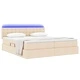 LED легло с табла и матрак, Кремав, 200 x 200 см, Текстил