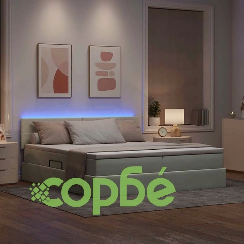 LED легло за съхранение с матрак, Кадифе, Светлосиво, 180 x 200 см ➤ топ цена ➤ sorbe.bg