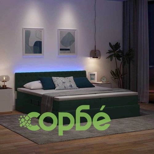 LED легло с отделение за съхранение и матрак, кадифе, тъмнозелено, 180 x 200 см ➤ топ цена ➤ sorbe.bg