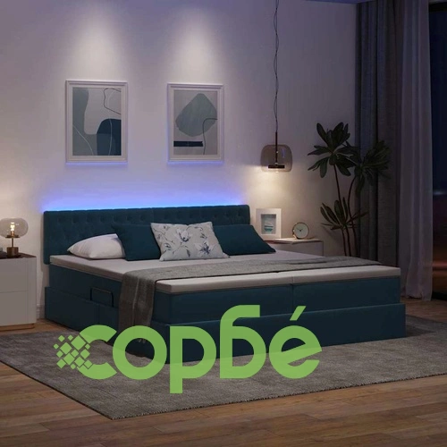 LED легло за съхранение с матрак, кадифе, тъмно синьо, 180 x 200 см ➤ топ цена ➤ sorbe.bg