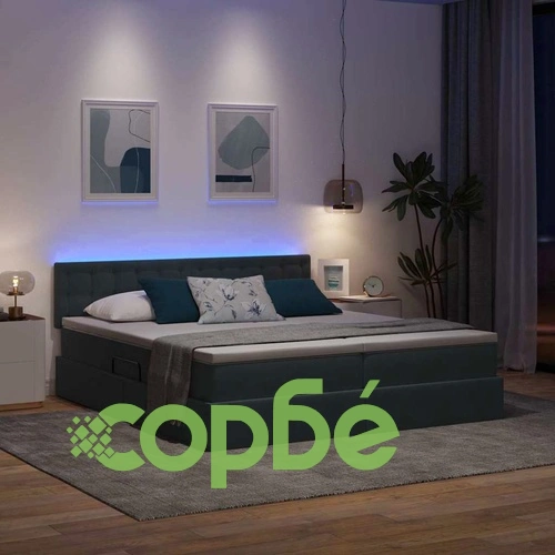 LED легло за съхранение с матрак, кадифе, тъмносиво, 200 x 200 см ➤ топ цена ➤ sorbe.bg