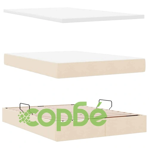Легло с ръб за съхранение и матрак, изкуствена кожа, 140 x 200 см, кремаво ➤ топ цена ➤ sorbe.bg