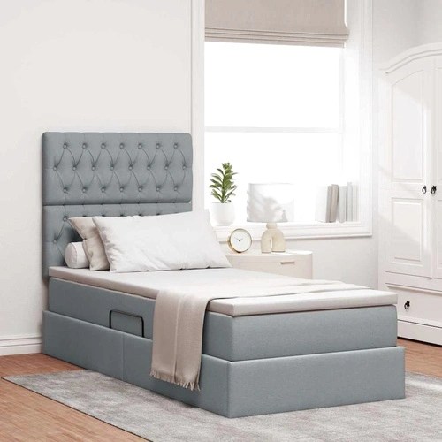 Легло с повдигащ механизъм за съхранение и матрак, светлосиво, 90 x 190 см ➤ топ цена ➤ sorbe.bg