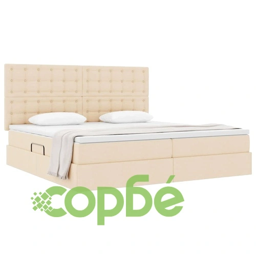 Легло с ракла за съхранение и матрак, изкуствена кожа, 200 x 200 см, Кремаво ➤ топ цена ➤ sorbe.bg
