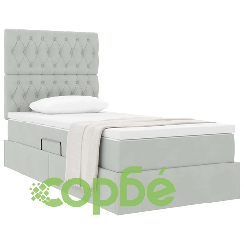 Легло с ВЕЛУР табла, LED осветление и матрак, Светлосиво, 90 x 200 см ➤ топ цена ➤ sorbe.bg