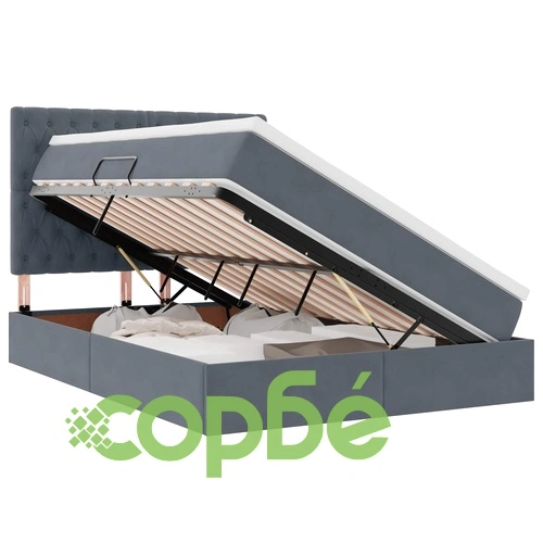 Легло с ЛED осветление и място за съхранение, тапицирано с кадифе, Тъмно сиво, 140 x 200 см ➤ топ цена ➤ sorbe.bg