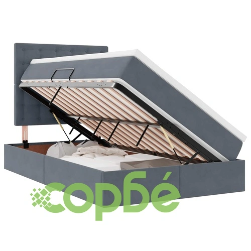 Легло с ракла за съхранение и матрак, кадифе, тъмно сиво, 120 x 190 см ➤ топ цена ➤ sorbe.bg