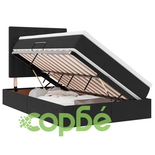 Легло с място за съхранение и LED осветление, Кадифе, 120 x 200 см, Черно ➤ топ цена ➤ sorbe.bg