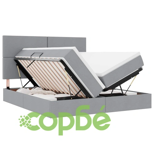 Легло с място за съхранение и матрак, Светлосиво, 180 x 200 см, Изкуствена кожа ➤ топ цена ➤ sorbe.bg