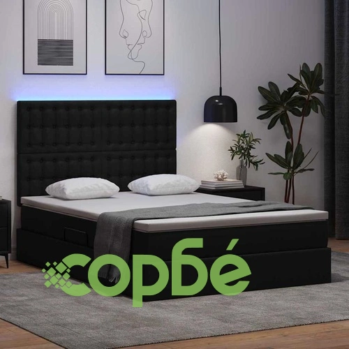 Легло с ракла за съхранение и LED осветление, Черно, 140 x 200 см, Изкуствена кожа ➤ топ цена ➤ sorbe.bg
