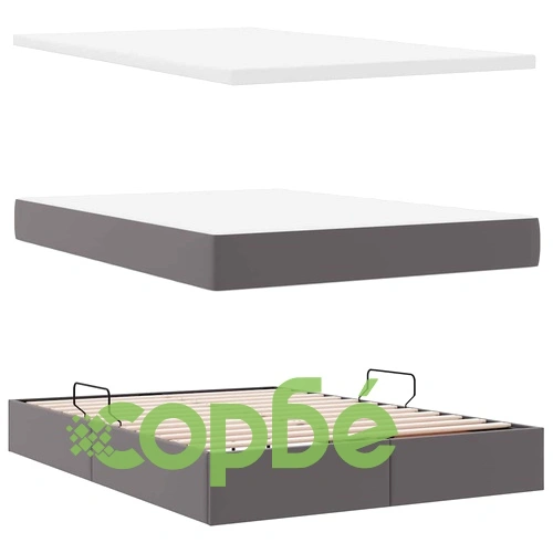Легло с LED осветление и табла от изкуствена кожа, Сиво, 140 x 200 см ➤ топ цена ➤ sorbe.bg