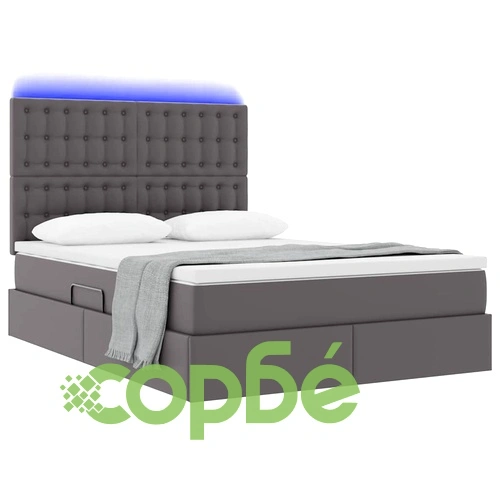 Легло с LED осветление и табла от изкуствена кожа, Сиво, 140 x 200 см ➤ топ цена ➤ sorbe.bg