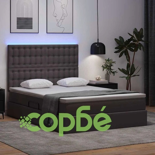Легло с LED осветление и табла от изкуствена кожа, Сиво, 140 x 200 см ➤ топ цена ➤ sorbe.bg