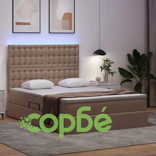 Легло с ракла за съхранение и LED осветление, Капучино, 140 x 200 см, PVC ➤ топ цена ➤ sorbe.bg