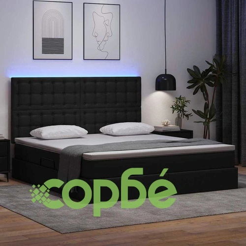 Легло с LED осветление и табла черно 180x200 см PVC с матрак ➤ топ цена ➤ sorbe.bg