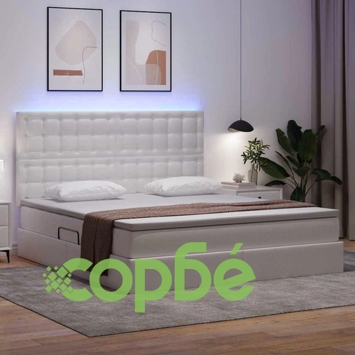 Легло с LED осветление и матрак 180x200 см ПВЦ бяло ➤ топ цена ➤ sorbe.bg