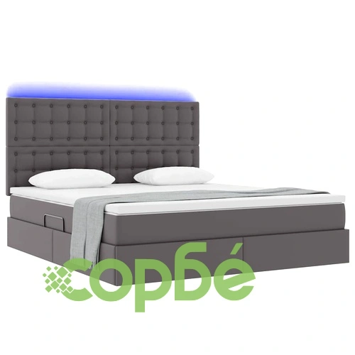 Легло с LED осветление и табла сиво 180x200 см PVC с матрак ➤ топ цена ➤ sorbe.bg