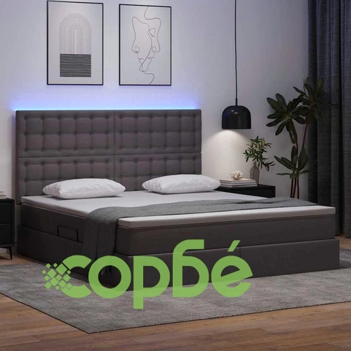 Легло с LED осветление и табла сиво 180x200 см PVC с матрак ➤ топ цена ➤ sorbe.bg