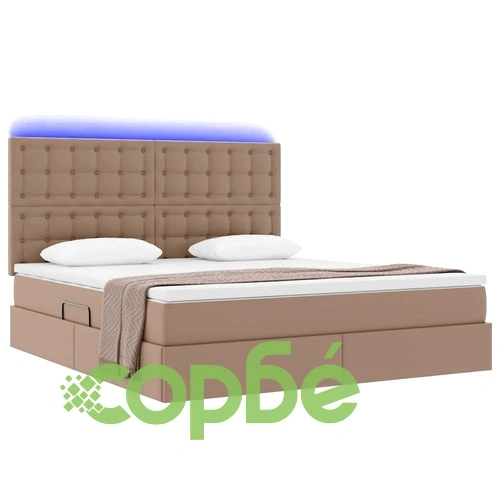 Легло с LED осветление и място за съхранение капучино 180x200 см PVC ➤ топ цена ➤ sorbe.bg