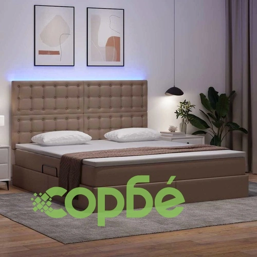 Легло с LED осветление и място за съхранение капучино 180x200 см PVC ➤ топ цена ➤ sorbe.bg