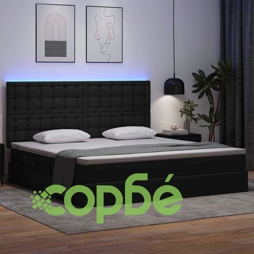 Легло с място за съхранение и LED осветление, Изкуствена кожа, Черно, 200 x 200 cm ➤ топ цена ➤ sorbe.bg