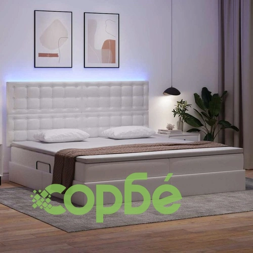 Легло с LED осветление и матрак бяло 200x200 см PVC ➤ топ цена ➤ sorbe.bg