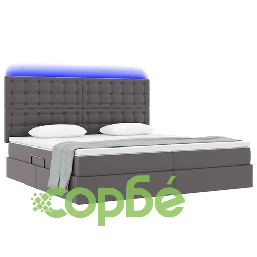 Легло с LED осветление и табла сиво 200x200 см PVC с матрак ➤ топ цена ➤ sorbe.bg
