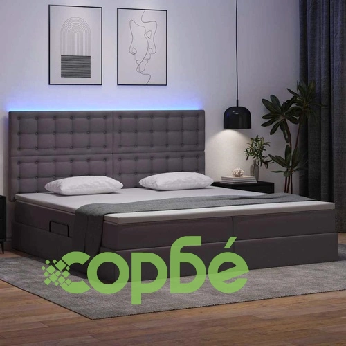 Легло с LED осветление и табла сиво 200x200 см PVC с матрак ➤ топ цена ➤ sorbe.bg