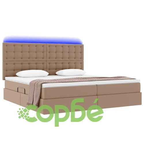 Легло с LED осветление и място за съхранение 200x200 см PVC капучино ➤ топ цена ➤ sorbe.bg