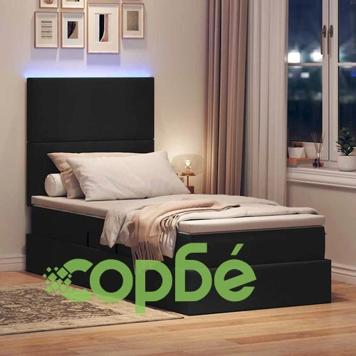 LED легло с матрак и табла, 90 x 200 см, метална рамка, черно ➤ топ цена ➤ sorbe.bg