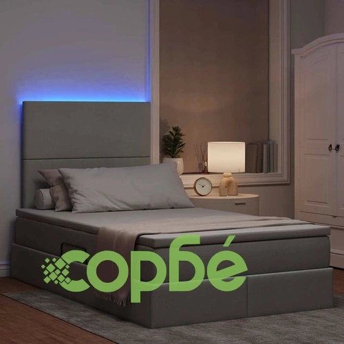 LED легло с матрак и чекмеджета за съхранение, текстил, светлосиво, 120 x 200 см ➤ топ цена ➤ sorbe.bg