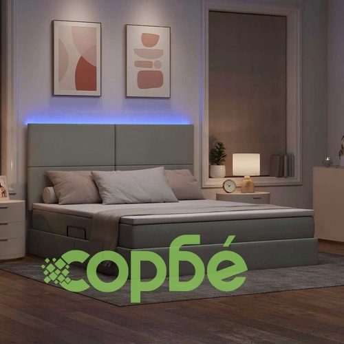 Легло с LED осветление и матрак светлосиво 180x200 см текстил ➤ топ цена ➤ sorbe.bg
