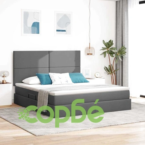 Легло с LED осветление и матрак тъмносиво 180x200 см текстил ➤ топ цена ➤ sorbe.bg