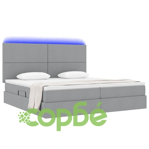 Легло с LED осветление и матрак светлосиво 200x200 см текстил ➤ топ цена ➤ sorbe.bg